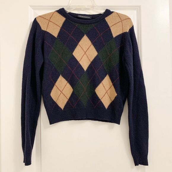 Brandy Melville cashmere wool blend argyle sweater y2k preppy navy one size - Picture 1 of 6